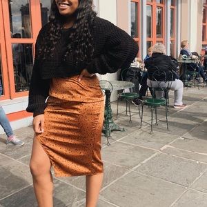 Orange & Black Split Leg Silky Skirt